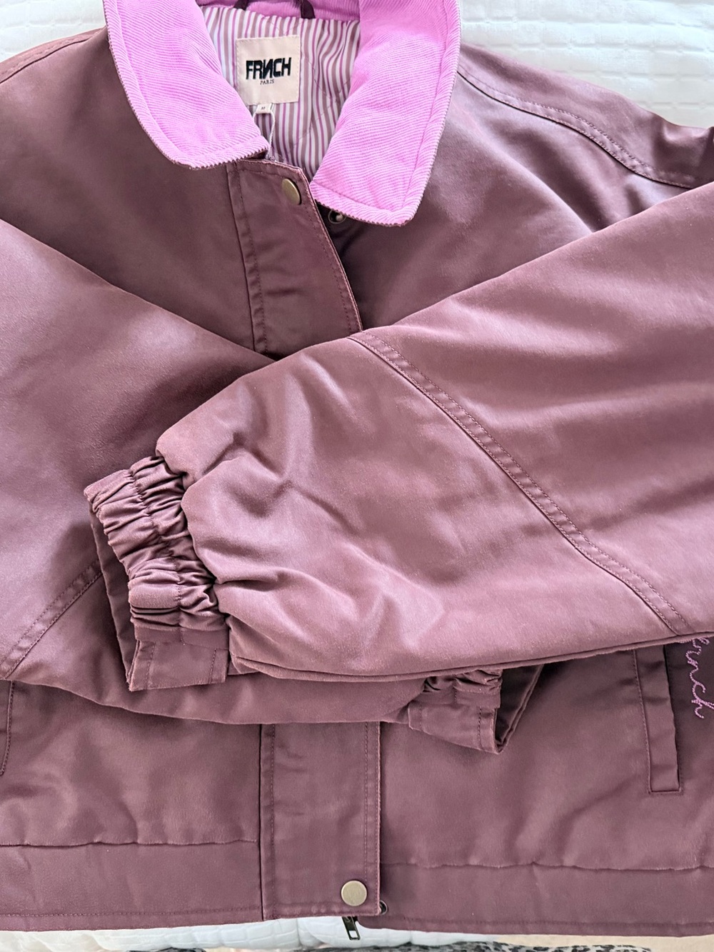 NWT FRNCH Paris Tigressa Cotton Canvas Utility Jacket Bordeaux Burgundy Pink M - Picture 3 of 14